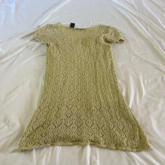 Vtg Y2K 2000s Dusty Yellow Crochet Baby Doll Blouse Sz M Boho COttagecore - Picture 6 of 8
